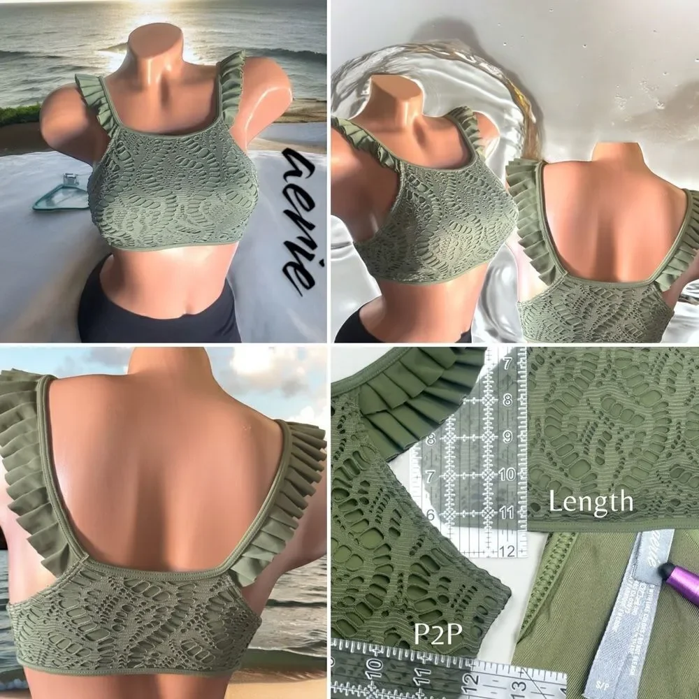 Aerie Swimwear l Bathing Suit Top l Ruffled l Olive Green l S/P l EUC
